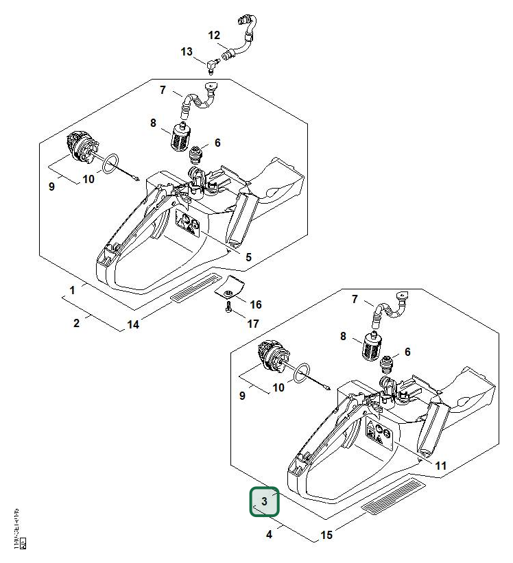 Schema tecnico STIHL MS 362 C-Q, ricambio 11403500812 evidenziato in posizione 3