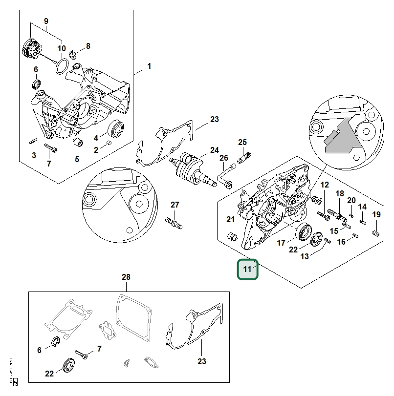 Schema tecnico STIHL MS 500i-W, MS 500i, ricambio 11470202905 evidenziato in posizione 11