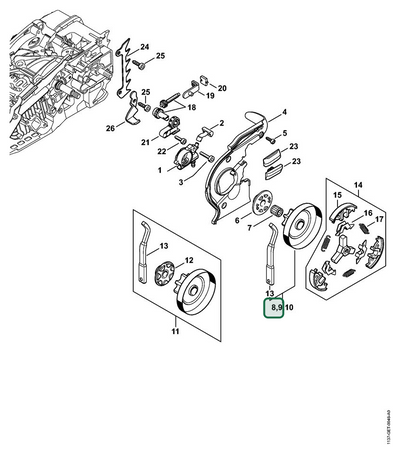 Schema tecnico STIHL MS 194 T, MS 194 C-E, MS 193 C-E, MS 194 TC-E, ricambio 11376402005 evidenziato in posizione 8