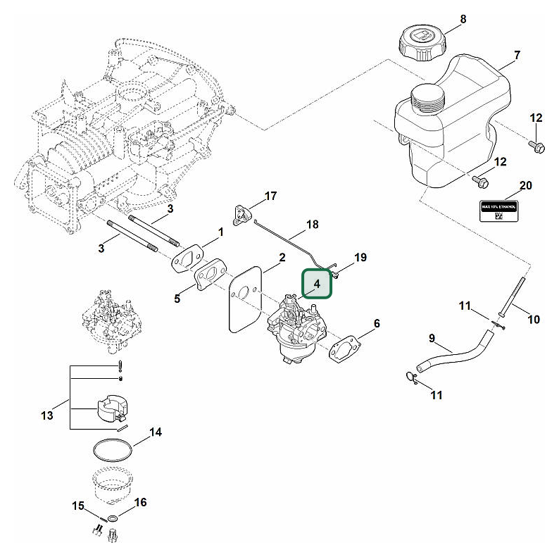 Schema tecnico STIHL EVC 200.4 (EVC200-0009), ricambio 00041200615 evidenziato in posizione 4