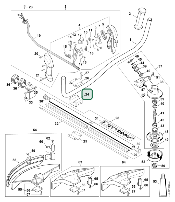 Schema tecnico STIHL FS 94 C-E, ricambio 41377916800 evidenziato in posizione 24