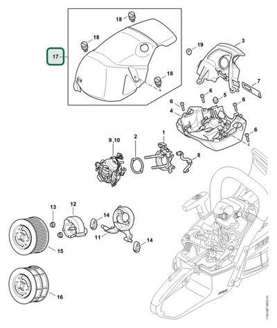 Schema tecnico STIHL MS 462 C-M R Rettungssäge, MS 462 C-M, ricambio 11420801601 evidenziato in posizione 17
