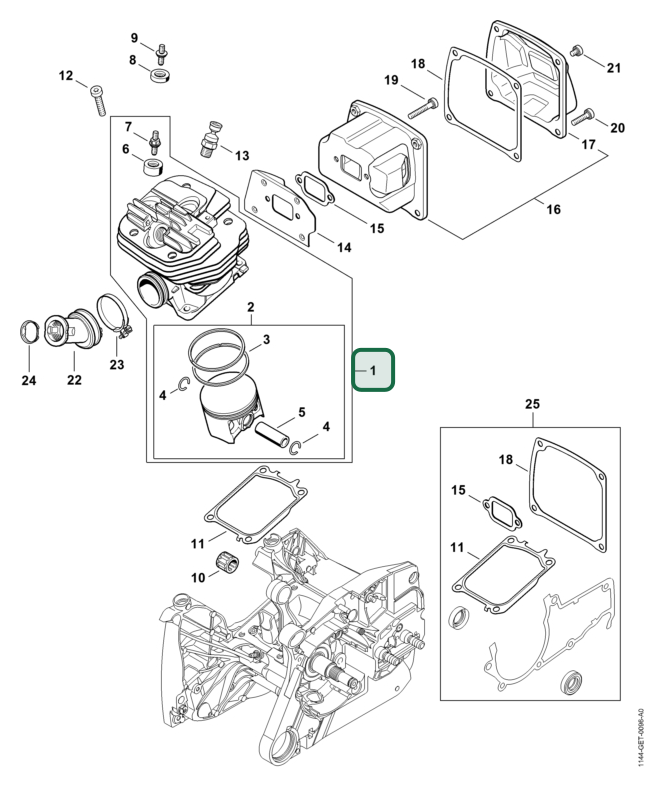 Schema tecnico STIHL MS 661 C-M W, MS 661 C-M, ricambio 11440201202 evidenziato in posizione 1