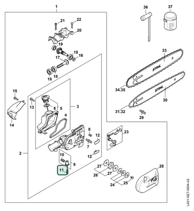 Schema tecnico STIHL HT 135, HTA 160.0, ricambio 41386403200 evidenziato in posizione 11