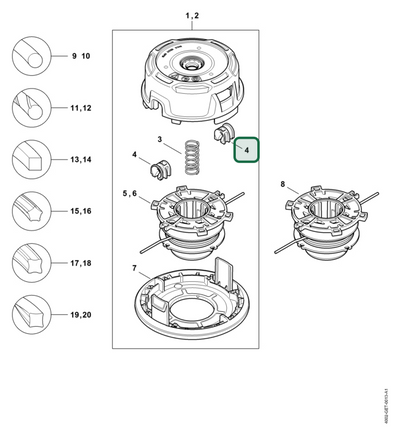 Schema tecnico STIHL Testa falciante AutoCut 27-2, ricambio 40027138311 evidenziato in posizione 4