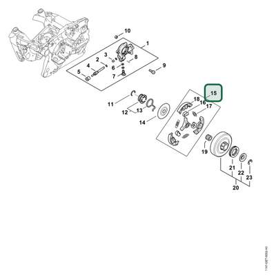 Schema tecnico STIHL MS 500i-W, MS 500i, ricambio 11471602002 evidenziato in posizione 15