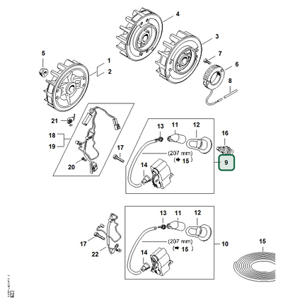Schema tecnico STIHL MS 362 C-M VW, MS 362 C-M, ricambio 11404004717 evidenziato in posizione 9