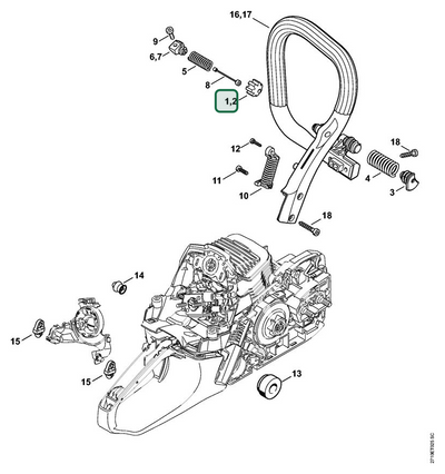 Schema tecnico STIHL MS 291 C-BEQ, MS 271 C-BE, MS 271, MS 291, MS 291 C-BE, ricambio 11417912802 evidenziato in posizione 1
