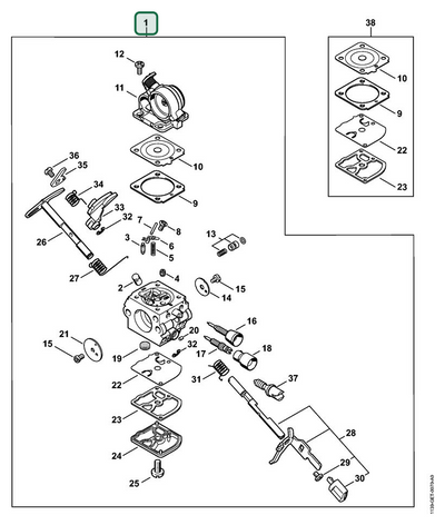 Schema tecnico STIHL MS 171, ricambio 11391200610 evidenziato in posizione 1