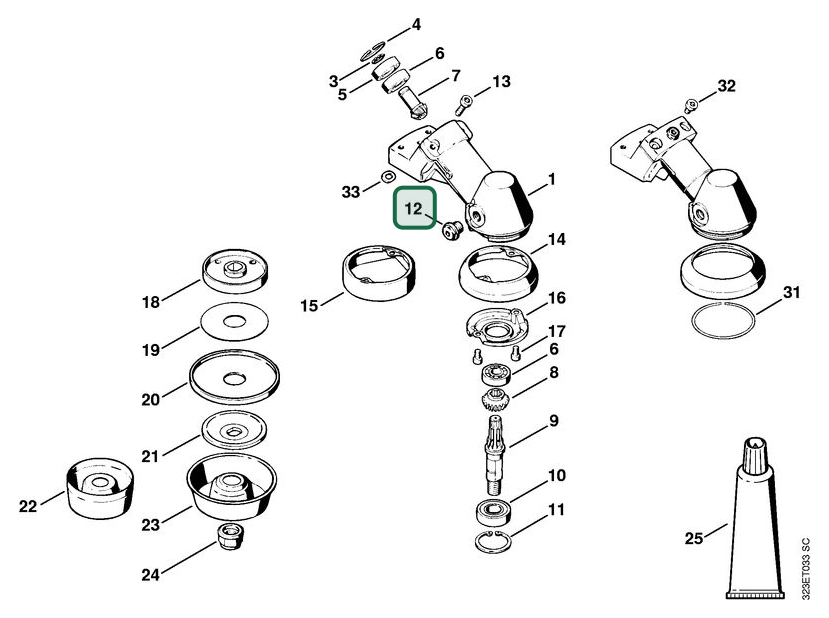 Schema tecnico STIHL FS 180, FS 160, ricambio 41197136500 evidenziato in posizione 12