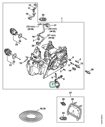 Schema tecnico STIHL MS 181 C-BE, ricambio 11396474000 evidenziato in posizione 7