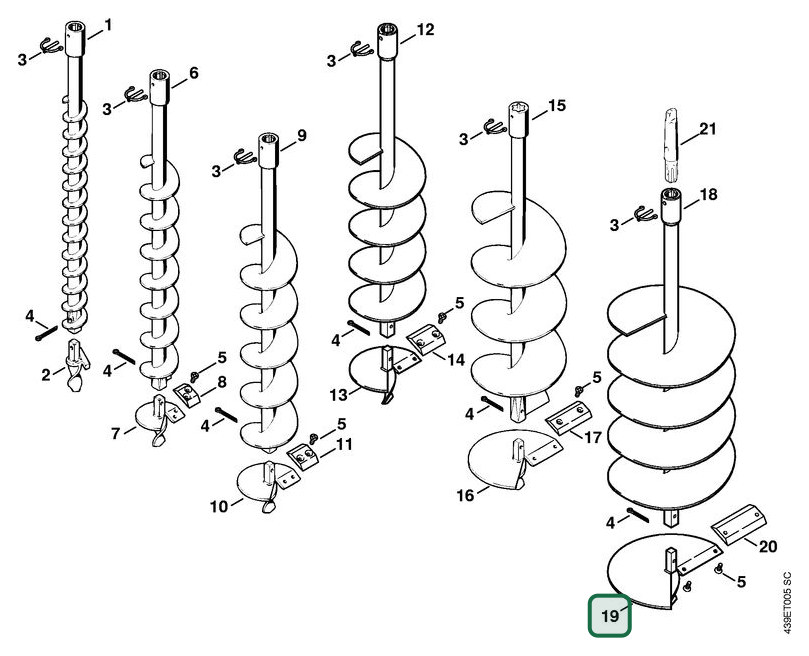 Schema tecnico STIHL BT 309, ricambio 44046803055 evidenziato in posizione 19
