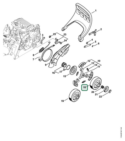 Schema tecnico STIHL MS 181 C-BE, ricambio 11236402073 evidenziato in posizione 18