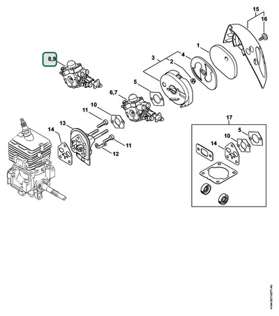 Schema tecnico STIHL FS 50 (4144), FS 70 C-E, FS 40 4144, FS 70 RC-E, ricambio 41441200603 evidenziato in posizione 8