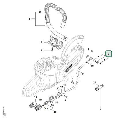 Schema tecnico STIHL TSA 230, ricambio 00006700207 evidenziato in posizione 6