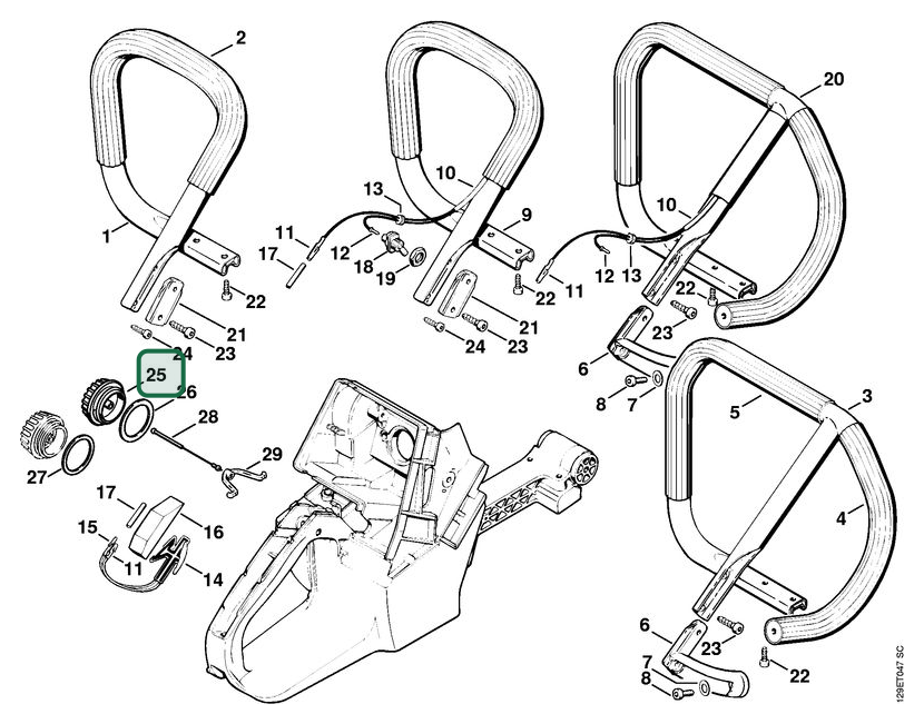 Schema tecnico STIHL 084 R, 084, 084 W, ricambio 00003500508 evidenziato in posizione 25