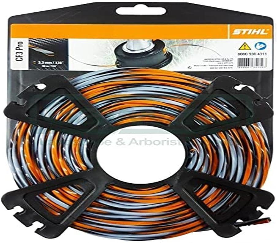 Bobina di filo per decespugliatore STIHL CF3 Pro, diametro 3.3 mm, lunghezza 78 m, colore arancione e grigio. Accessorio di alta qualità per attrezzi da giardino, ideale per taglio erba e manutenzione del prato.