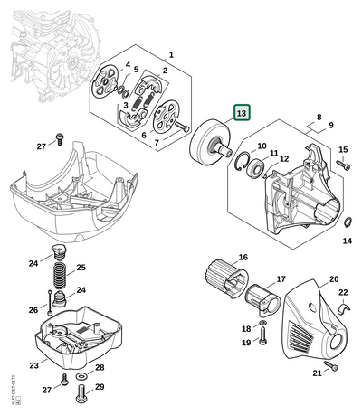 Schema tecnico STIHL FR 410 C-E, FR 460 TC-EM, FR 460 TC-E, FR 460.0 TC-EM, FR 460.0 TC-EFM, FR 460 TC-EFM, FR 460.0 TC-E, ricambio 41281602905 evidenziato in posizione 13
