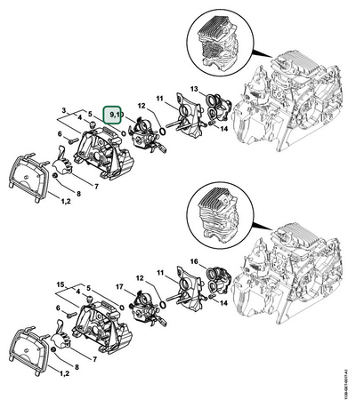 Schema tecnico STIHL MS 181 C-BE, ricambio 11391200625 evidenziato in posizione 9