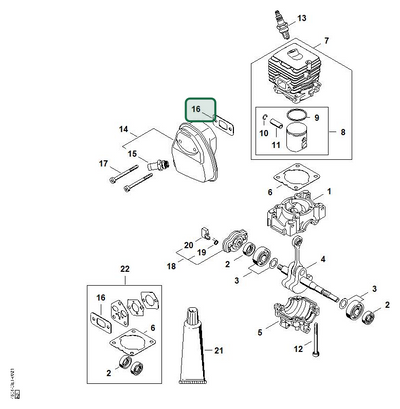 Schema tecnico STIHL MM 56, ricambio 41441490600 evidenziato in posizione 16