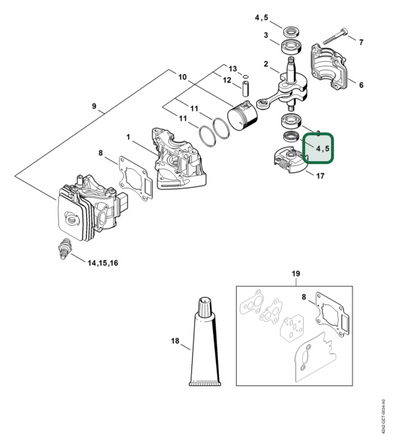 Schema tecnico STIHL HS 56 C-E, HS 46, HS 46 C-E, ricambio 96390031205 evidenziato in posizione 4