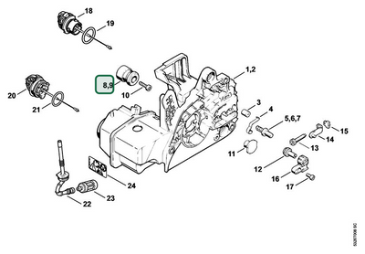 Schema tecnico STIHL MS 250 C-B, MS 250 C-BE, MS 250, ricambio 11237909900 evidenziato in posizione 8