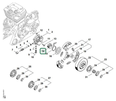 Schema tecnico STIHL MS 441 C-M W, MS 441 C-MQ, MS 441 C-Q, MS 441, MS 441 C-M, ricambio 11286407112 evidenziato in posizione 14