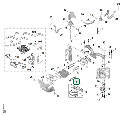 Schema tecnico STIHL Motore a scoppio, ricambio 00041205101 evidenziato in posizione 8