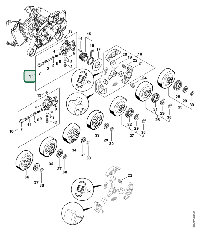Schema tecnico STIHL 066, 066 M, 066 W, 066 BR, 066 MR, ricambio 11226403205 evidenziato in posizione 1