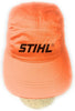 Cappello arancione STIHL con visiera, ideale per protezione solare durante lavori all'aperto. Realizzato in tessuto resistente, con logo STIHL nero sulla parte frontale. Accessorio perfetto per giardinaggio, edilizia e attività all'aperto.