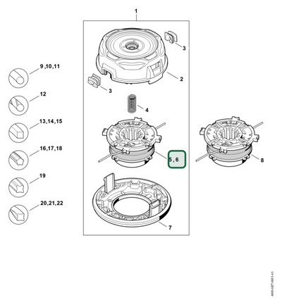 Schema tecnico STIHL Testa falciante AutoCut 56-2, ricambio 40037133001 evidenziato in posizione 6