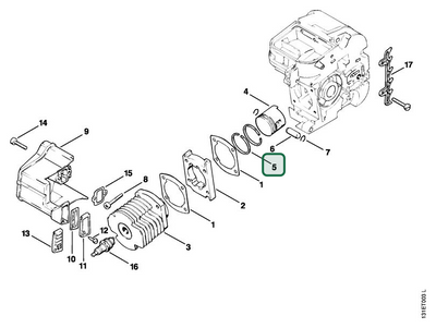 Schema tecnico STIHL 012 AVTEQ, 012 AVEQ, ricambio 11140343001 evidenziato in posizione 5