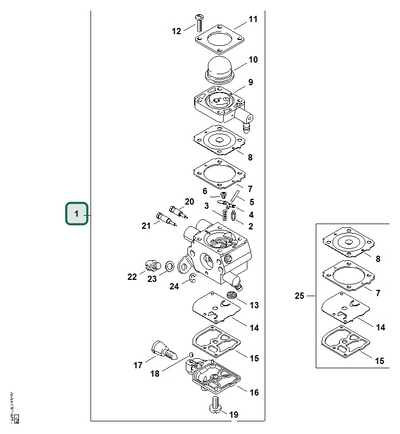 Schema tecnico STIHL HS 45 2-MIX, ricambio 42281200623 evidenziato in posizione 1