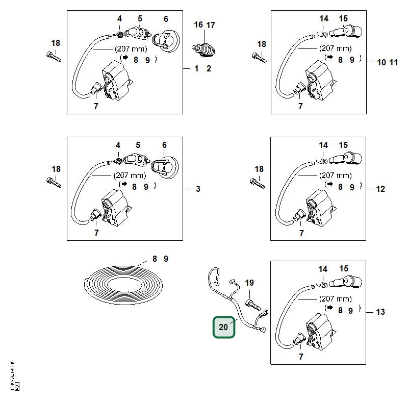 Schema tecnico STIHL MS 362, ricambio 11404403000 evidenziato in posizione 20