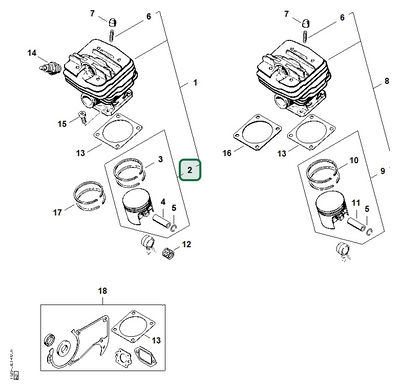 Schema tecnico STIHL 034, ricambio 11250302002 evidenziato in posizione 2