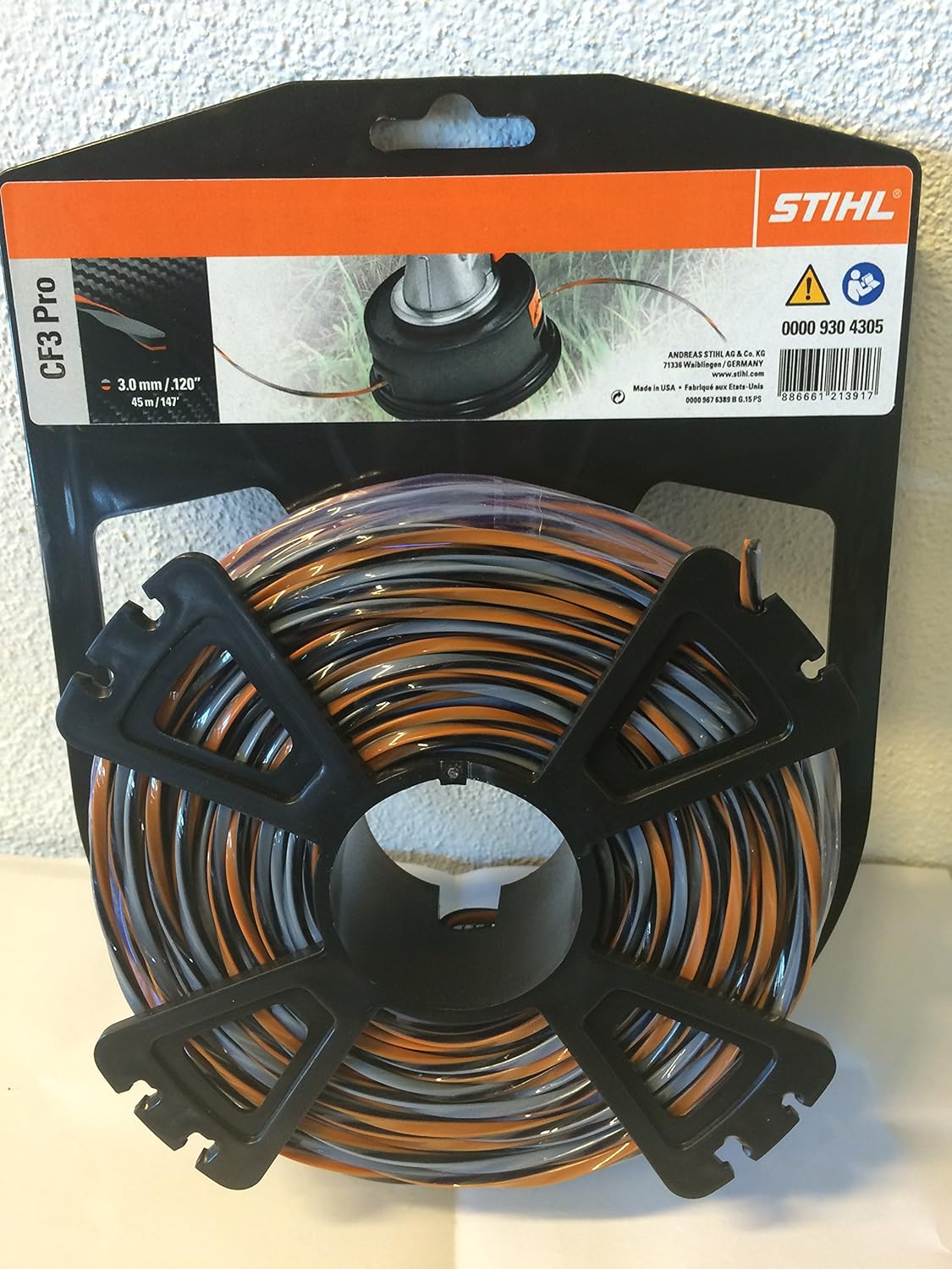 Filo per decespugliatore STIHL CF3 Pro, diametro 3.0 mm, lunghezza 45 m, confezione originale, ideale per taglio erba e manutenzione giardini, alta qualità, resistente, compatibile con vari modelli, codice prodotto 0000 930 4305.