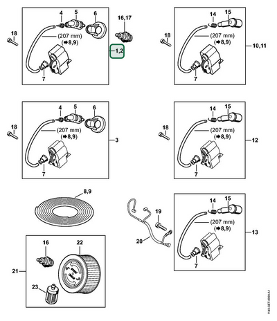 Schema tecnico STIHL MS 362 C-MQ, MS 362 C-M, ricambio 11404004703 evidenziato in posizione 1