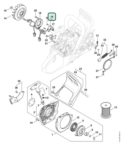 Schema tecnico STIHL MS 500i-W, MS 500i, ricambio 11474005801 evidenziato in posizione 16