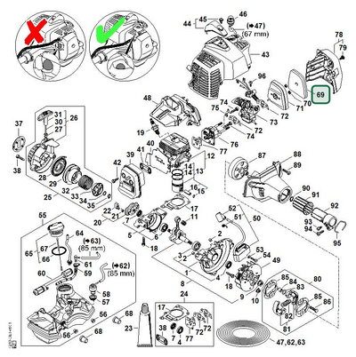 Schema tecnico STIHL HL 92 KC-E, HL 92 C-E, ricambio 41491201800 evidenziato in posizione 69