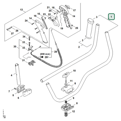 Schema tecnico STIHL FS 450, FS 480, FS 450-L, FS 400, ricambio 41287901701 evidenziato in posizione 1
