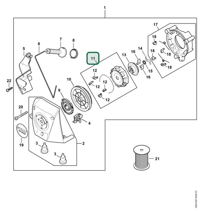 Schema tecnico STIHL BR 800 C-E, ricambio 42831900721 evidenziato in posizione 11