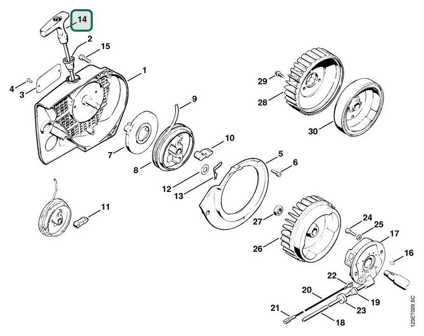 Schema tecnico STIHL 056 M, 056 S, 056, ricambio 11211953400 evidenziato in posizione 14