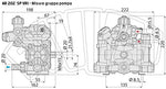 Diagramma tecnico della pompa AR 202 SP VRI con misure dettagliate: larghezza 198 mm, altezza 220 mm, profondità 162 mm e altre specifiche dimensionali. Ideale per applicazioni industriali e agricole.