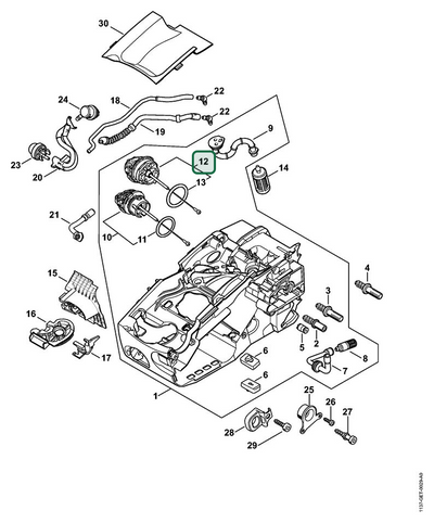 Schema tecnico STIHL MS 194 C-E, ricambio 00003500533 evidenziato in posizione 12