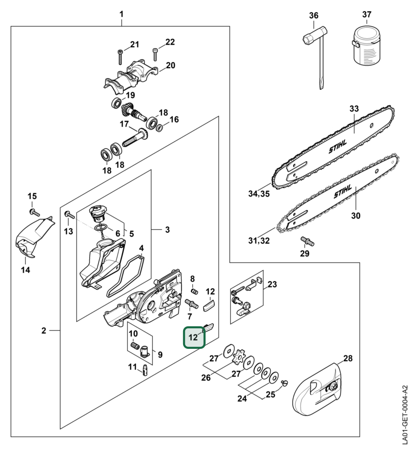 Schema tecnico STIHL HT 135, HTA 160.0, ricambio 11236486600 evidenziato in posizione 12