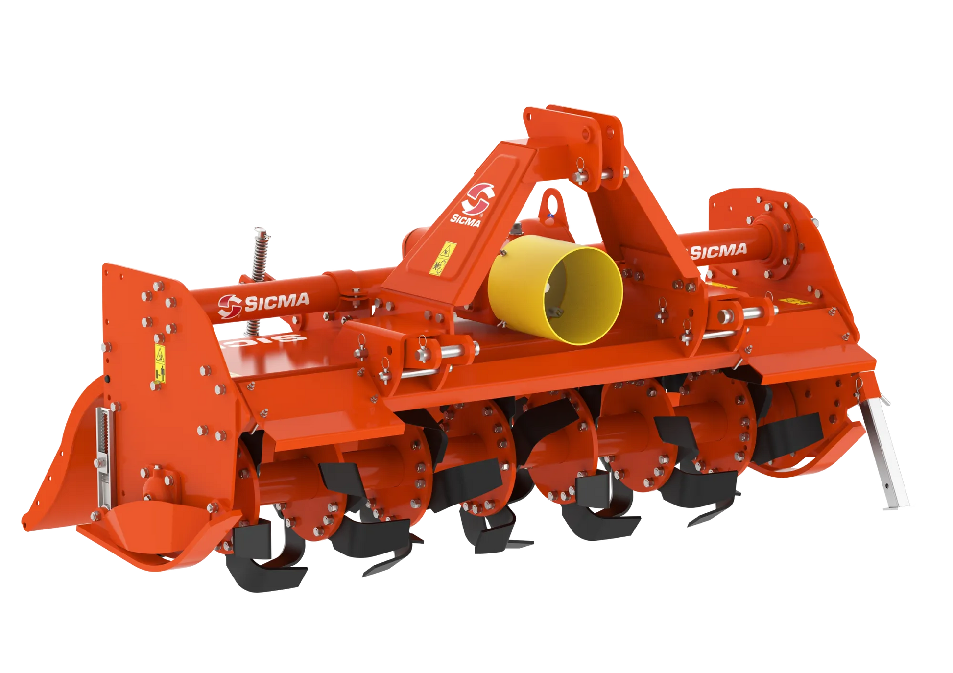 Vista frontale della fresatrice SPR 185, con cofano e attacco a tre punti ben visibili