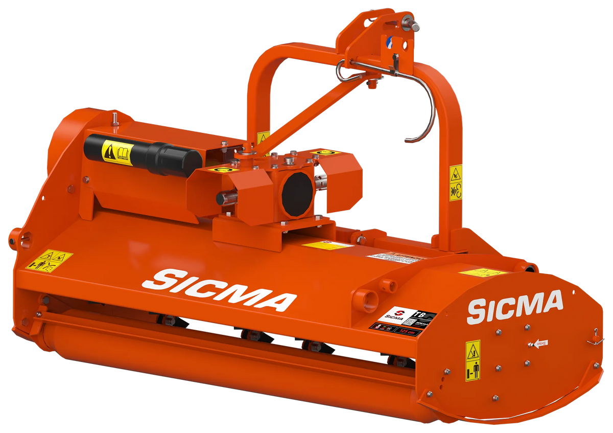 Vista posteriore del trinciatutto Sicma TB 125 che evidenzia la robustezza della struttura e la presenza dei mazze per la trinciatura.