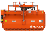 Vista dall’alto della trinciatrice Sicma TSN 155 spostabile con disposizione dei comandi idraulici e componenti meccanici.