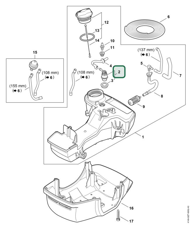 Schema tecnico STIHL FS 561 C-EM, FS 491.0 C-EM, FS 491 C-EM, FS 490 C-EM, FS 561.0 C-EM, ricambio 00003505812 evidenziato in posizione 2