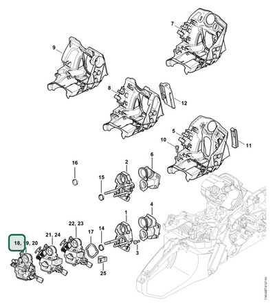 Schema tecnico STIHL MS 362 C-M VW, MS 362 C-M, ricambio 11401200616 evidenziato in posizione 18